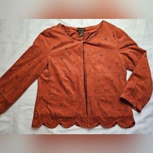 Multiples Womens Burnt Orange Dress Jacket With Scalloped Bottom Size PS